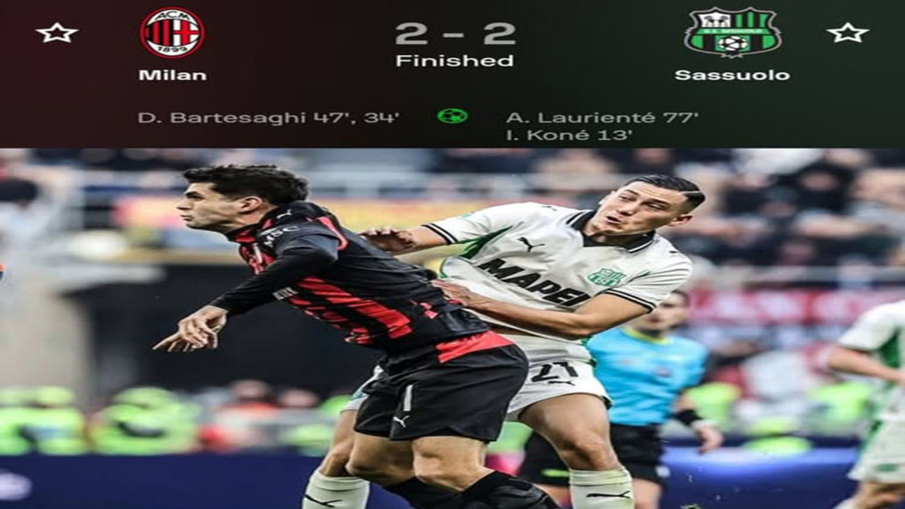 Hasil Liga seri A Italia: Sassuolo Tahan Imbang AC Milan 2-2 di San Siro.