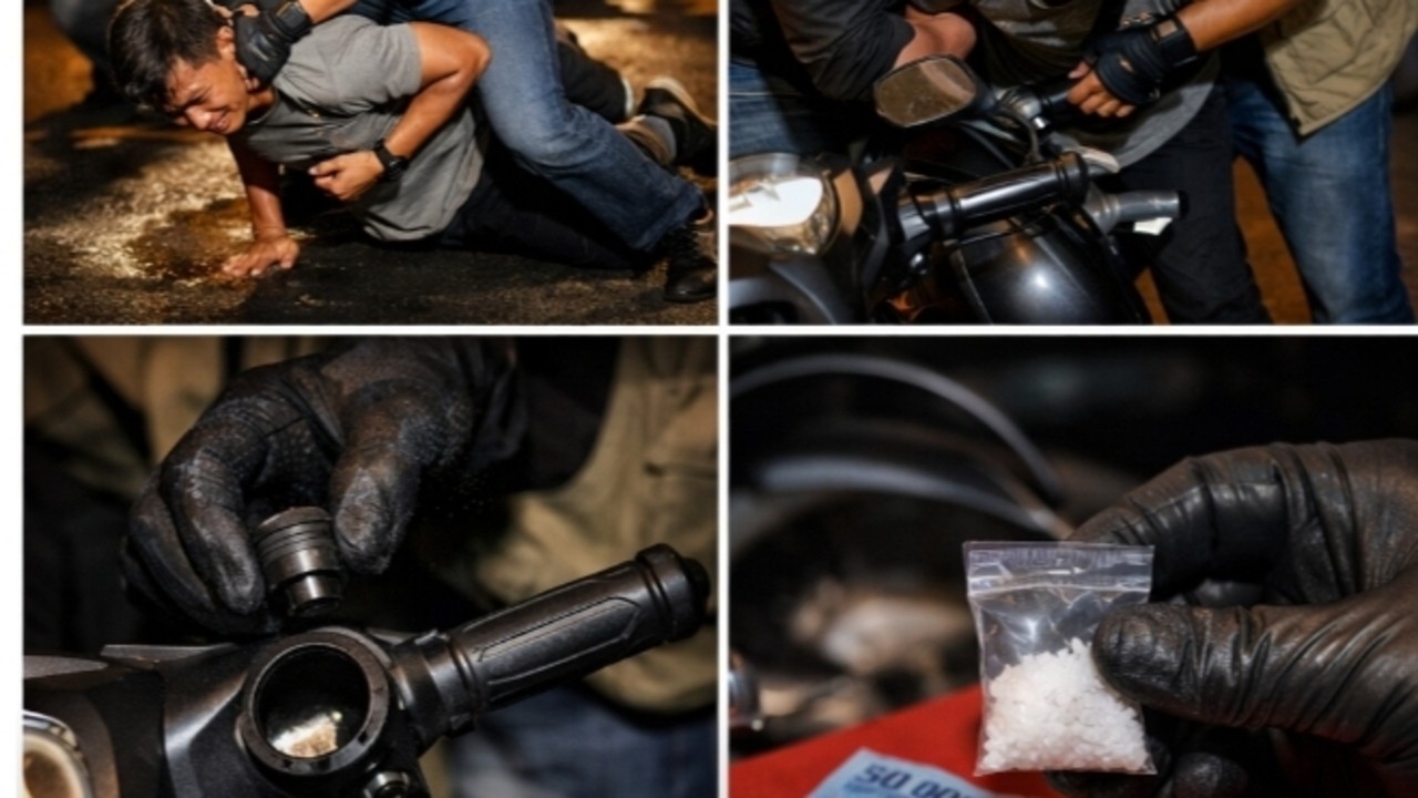 Kelabui Polisi, Kurir  Narkoba Simpan Barang Bukti dalam Stang Motor