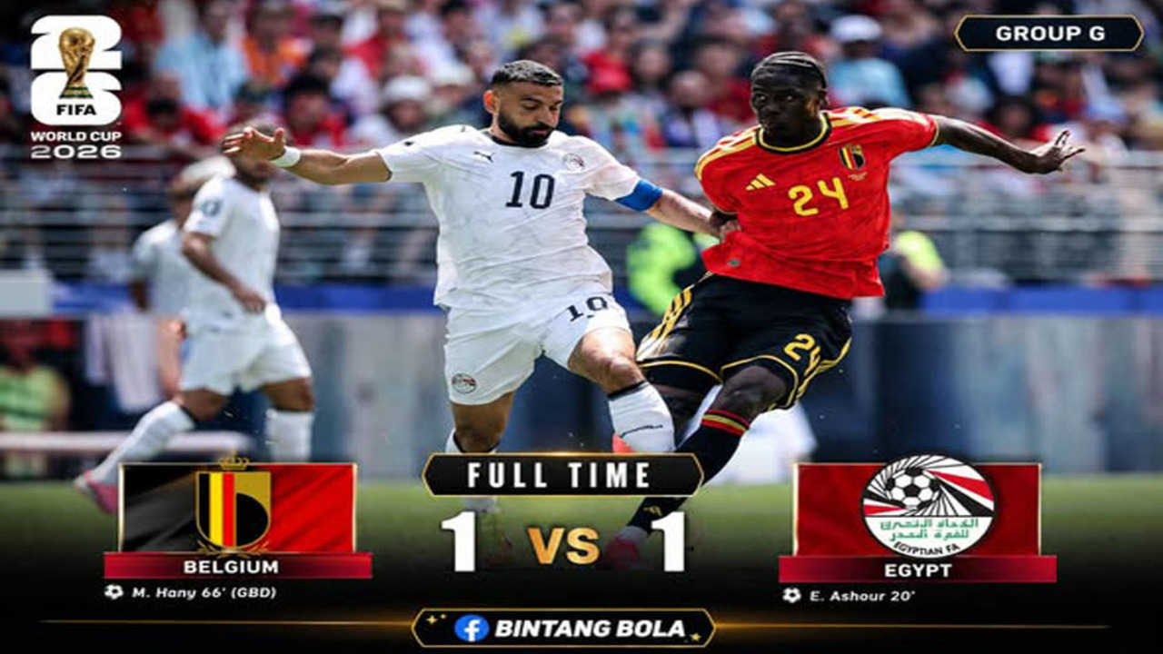 Hasil Grup G Piala Dunia 2026: Drama Sengit Belgia vs Mesir Berakhir 1-1.