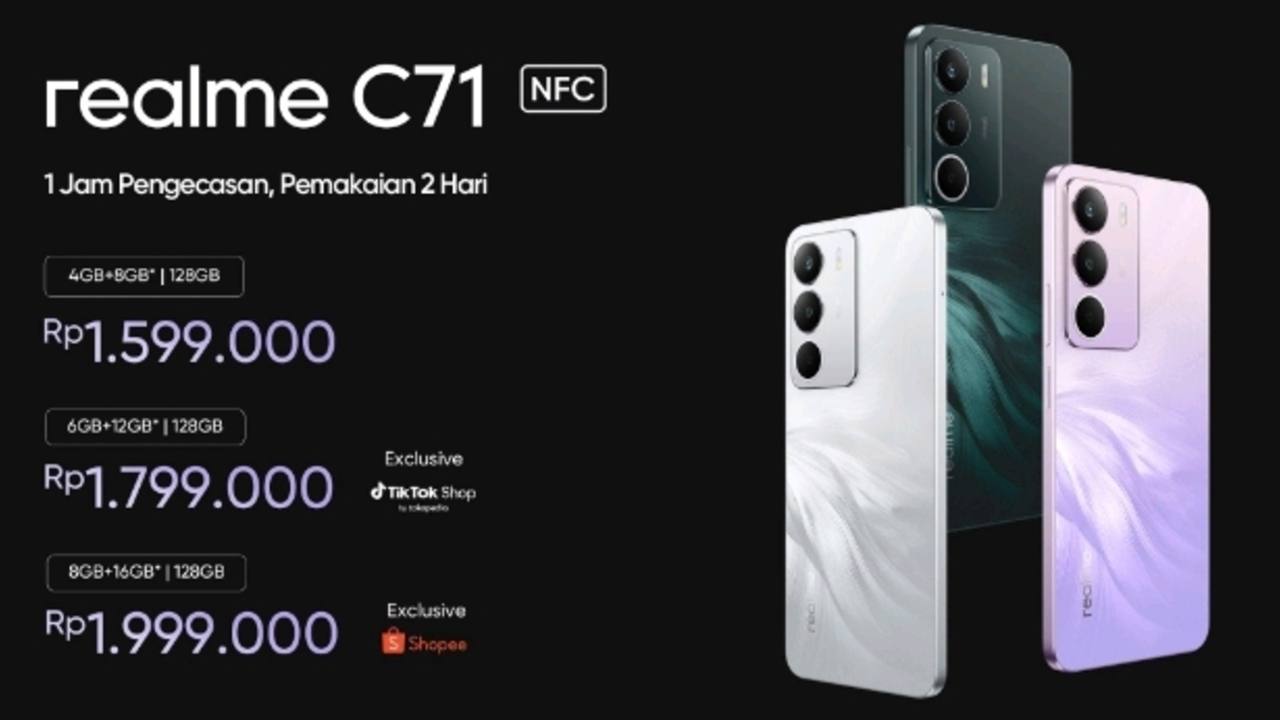 realme C71 NFC Resmi Hadir di Indonesia, Tawarkan Fitur NFC dan RAM Besar Mulai Rp1.599.000