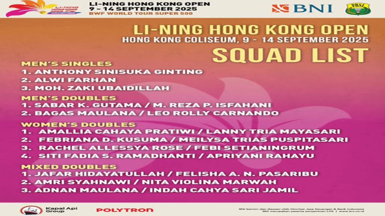 Jadwal dan Daftar Pemain Indonesia di Hong Kong Open 2025