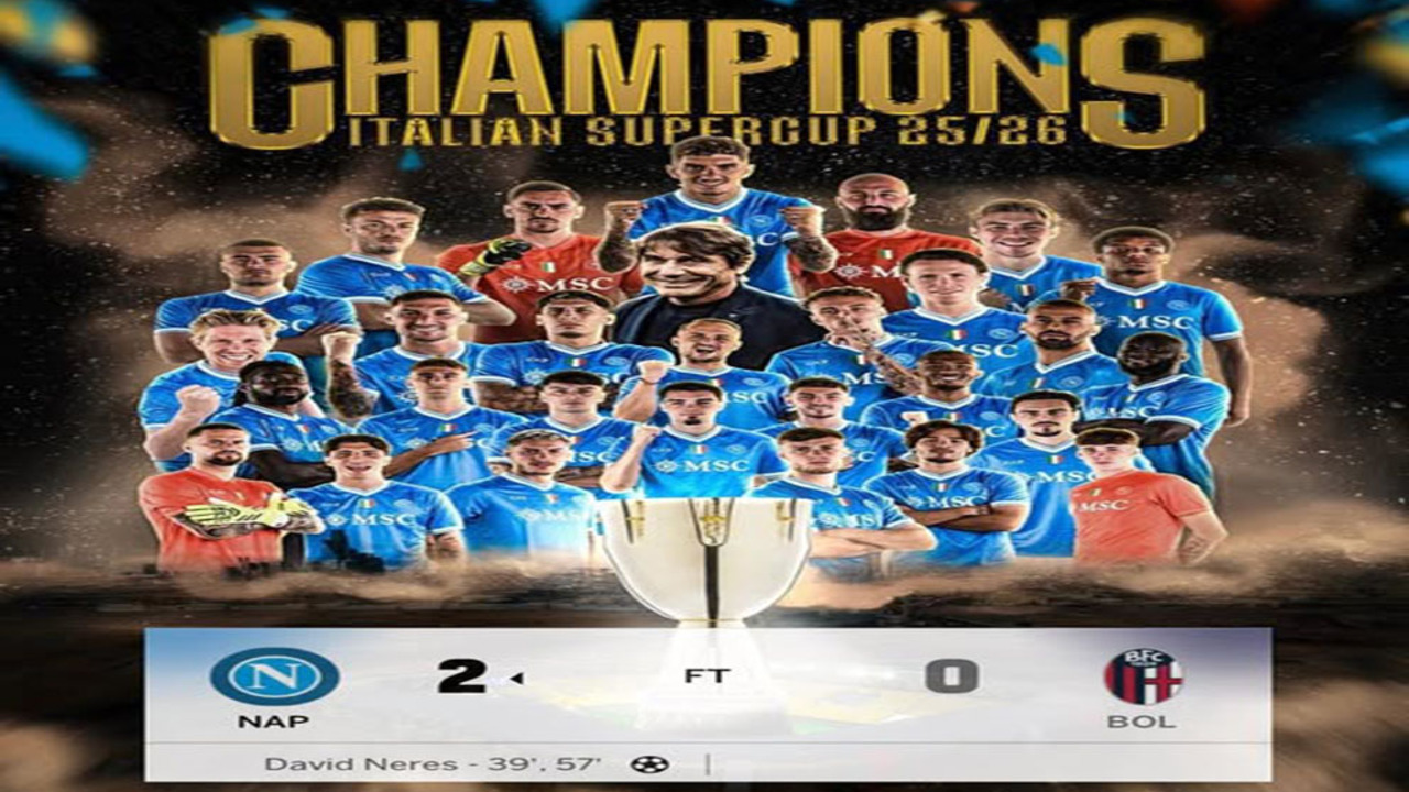 Hasil Supercoppa Italia 2025: Napoli Usai Bungkam Bologna 2-0.