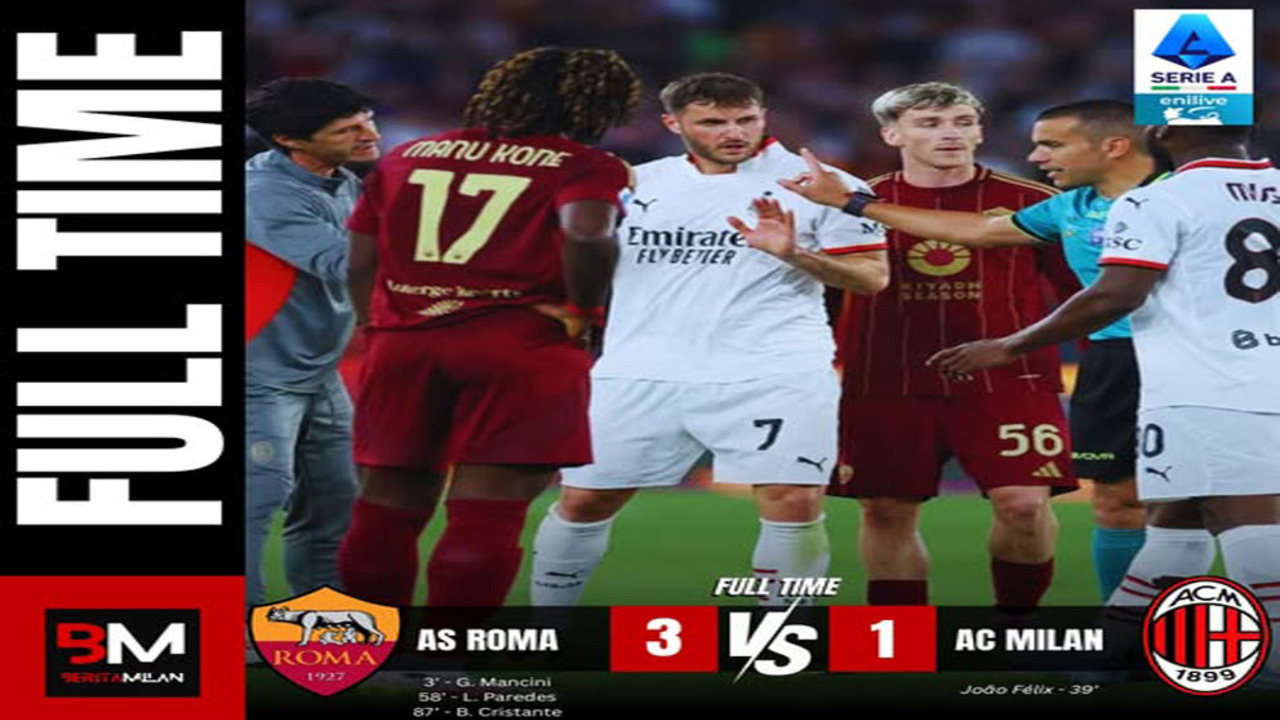 AS Roma Permalukan Milan 3-1 di Olimpico