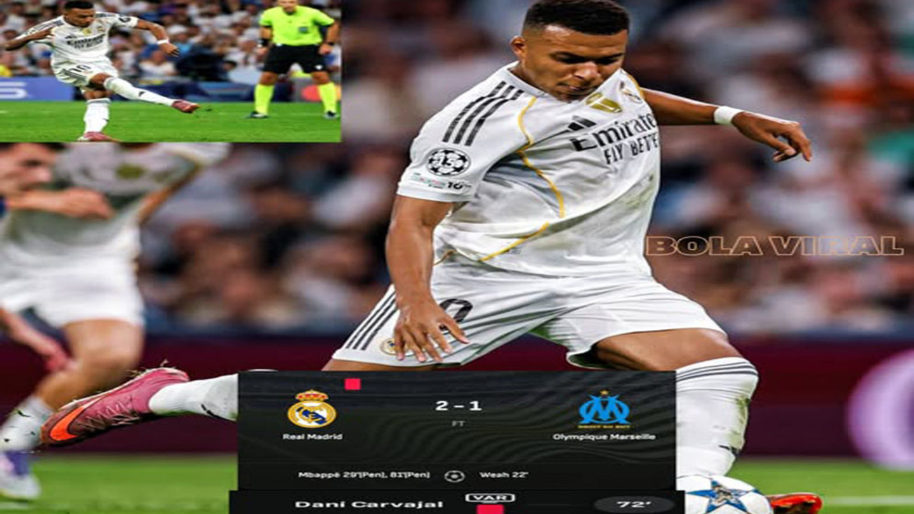 Real Madrid Comeback 2-1 Marseille, Dua Penalti Mbappé Jadi Penentu