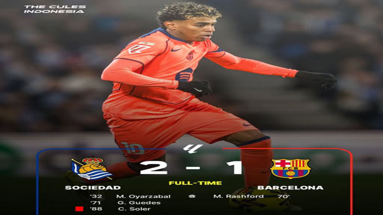 Hasil Real Sociedad vs Barcelona : Barcelona Kalah 1-2 dari Real Sociedad.