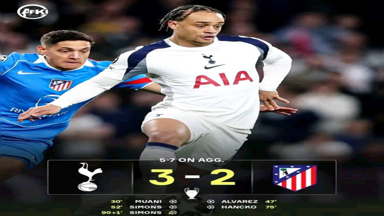Hasil Liga Champions: Tottenham Gagal Comeback, Atletico Madrid Melaju Agregat 7-5.
