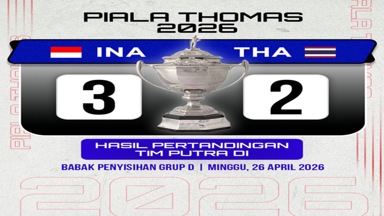 Hasil Piala Thomas 2026: Indonesia Comeback Gila Tekuk Thailand 3-2.
