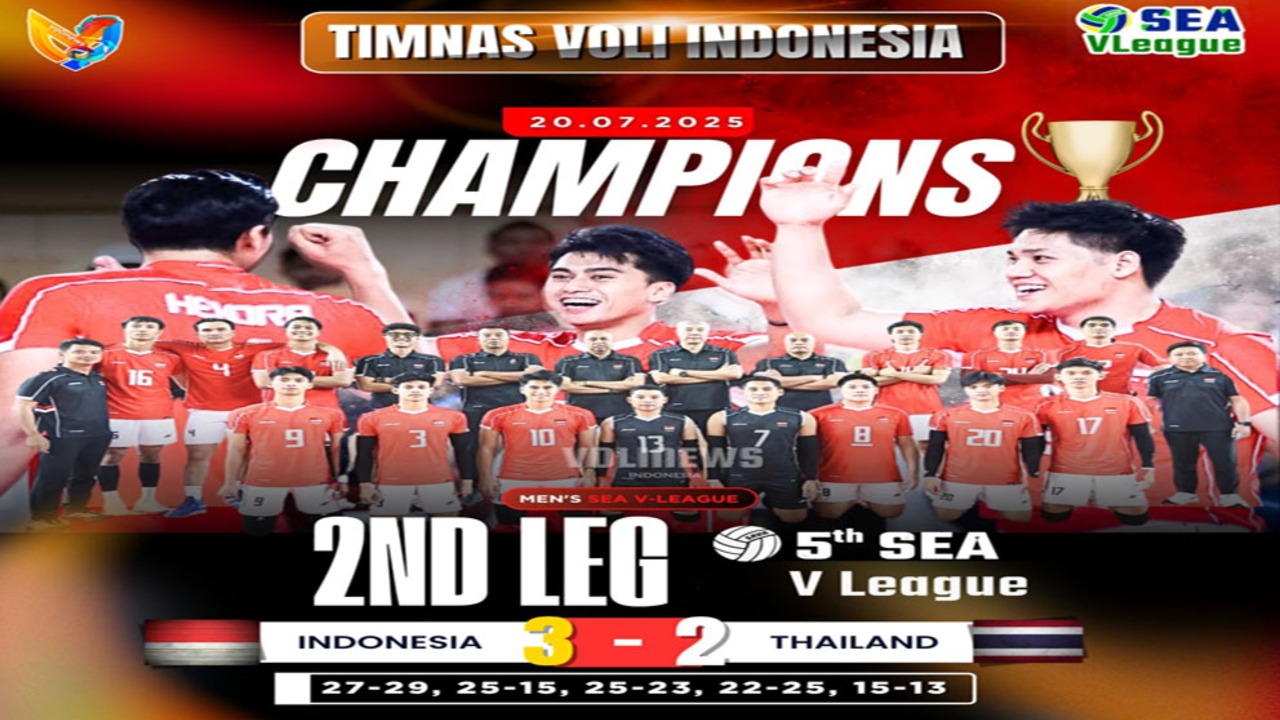 Indonesia Juara SEA V League 2025 Leg 2 Usai Taklukkan Thailand 3-2