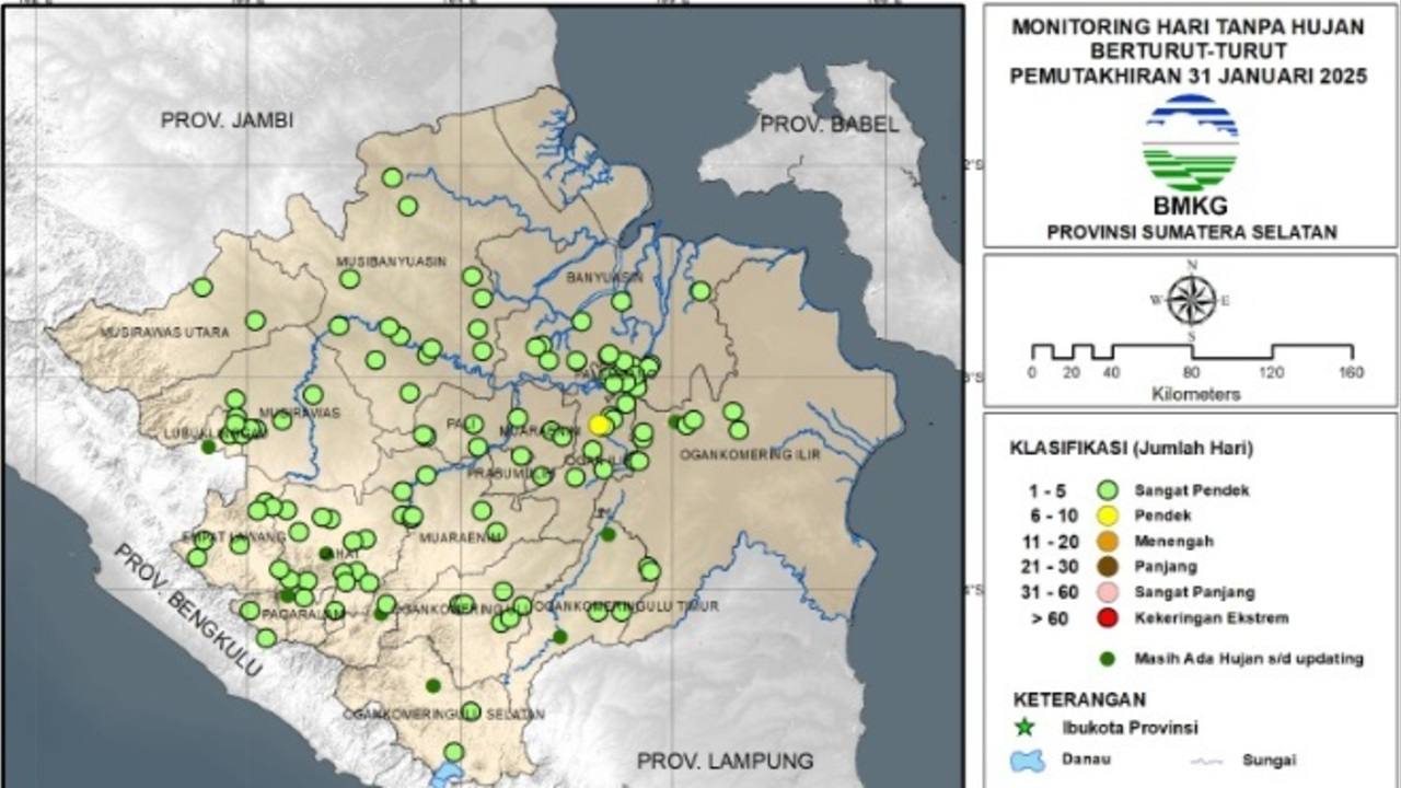 Hujan Masih Turun di Sumatera Selatan, Ada Wilayah yang Tanpa Hujan Hingga 9 Hari