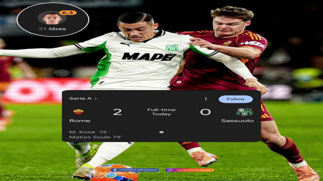 Hasil Sassuolo vs AS Roma: Sassuolo Takluk 0-2 dari AS Roma, Jay Idzes Tampil 90 Menit.
