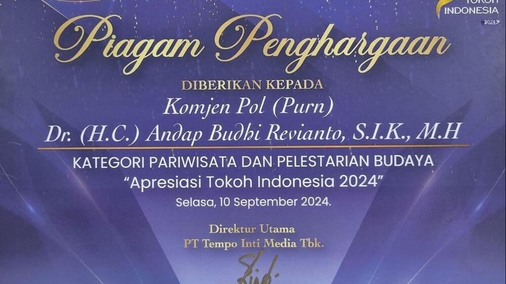 Andap Budhi Revianto Raih Penghargaan Apresiasi Tokoh Indonesia 2024 dalam Kategori Pariwisata dan Pelestarian