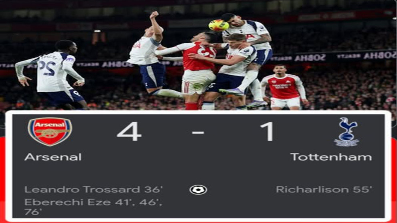 Hasil Liga Premier Inggris: Arsenal Libas Tottenham 4-1.