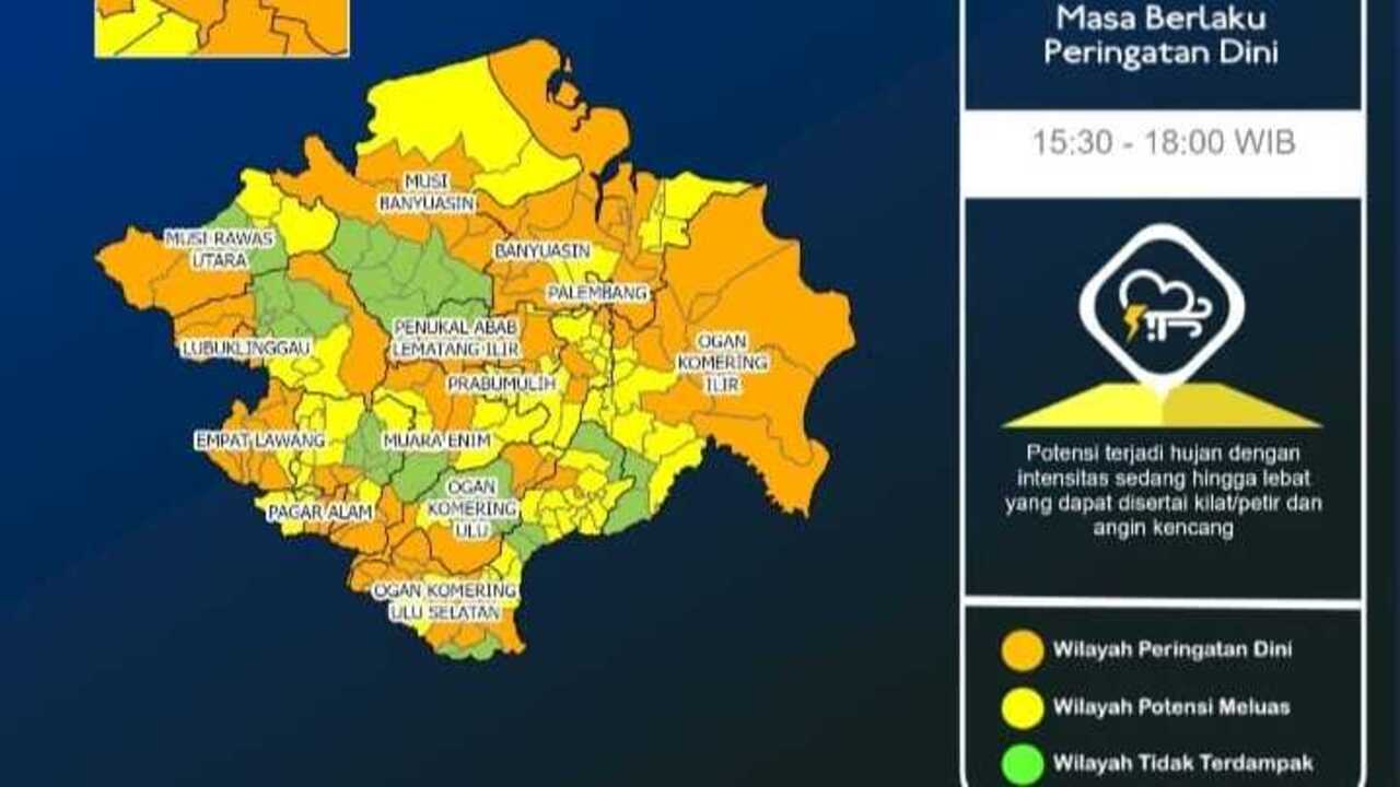 Cuaca Ekstrem Ancam Sumatera Selatan: Hujan Lebat dan Angin Kencang Diprediksi Berlanjut 