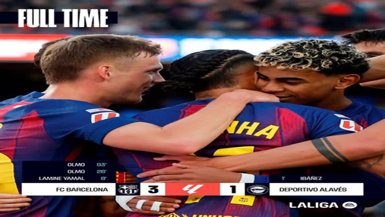 Hasil LaLiga Spanyol: Barcelona Libas Alaves 3-1 Dani Olmo. 