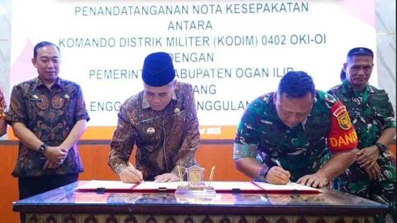 Pemkab Ogan Ilir dan Kodim 0402 OKI/OI Teken Nota Kesepakatan Penanggulangan Bencana
