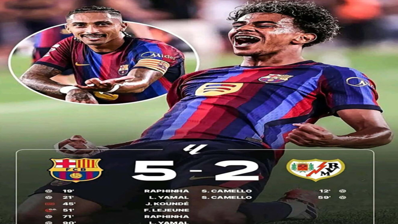 Hasil La Liga Spanyol: Barcelona 5-2 Rayo Vallecano.
