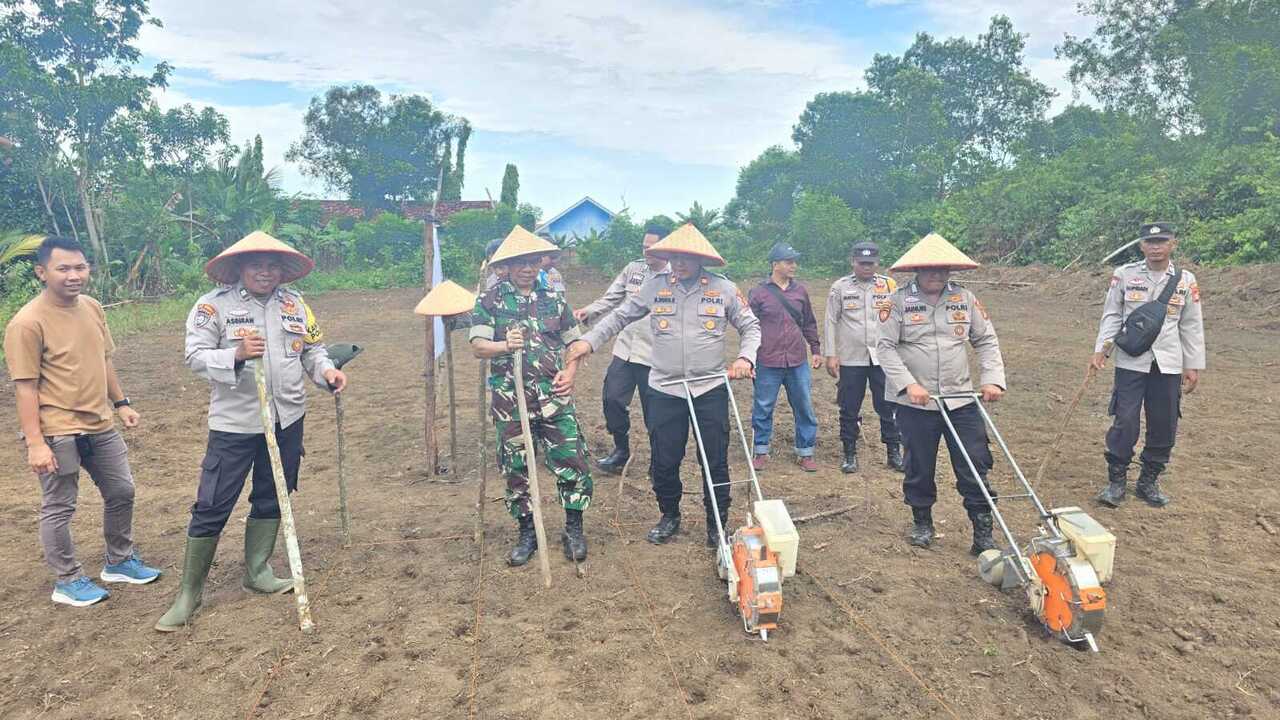 Ikut Serta Tanam Jagung Serentak Kuartal III : Polsek Pedamaran Manfaatkan Lahan Kosong di Belakang Mako