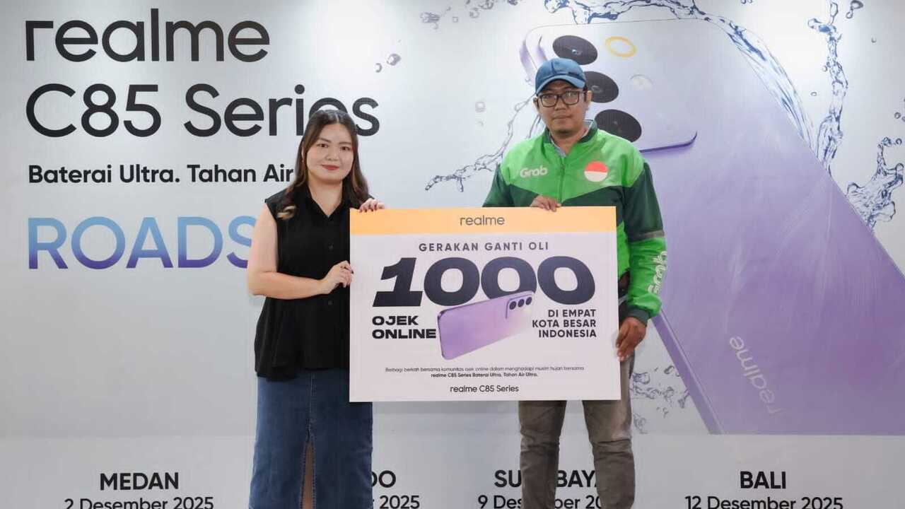 Realme Tutup Roadshow C85 Series dengan Program CSR Penyaluran 1.000 Paket Ganti Oli Gratis untuk Ojek Online