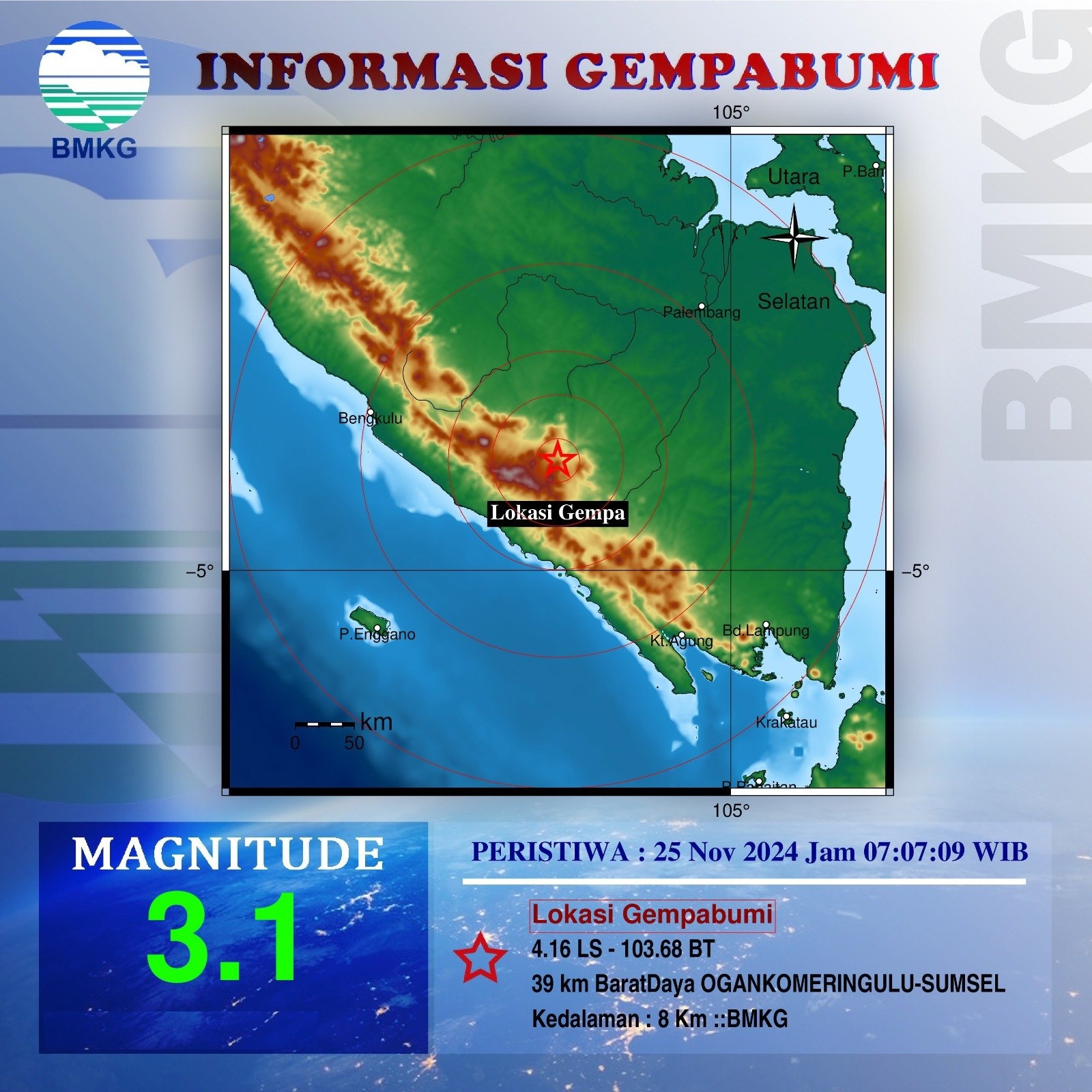 OKU Diguncang Gempa Sebanyak Tiga Kali