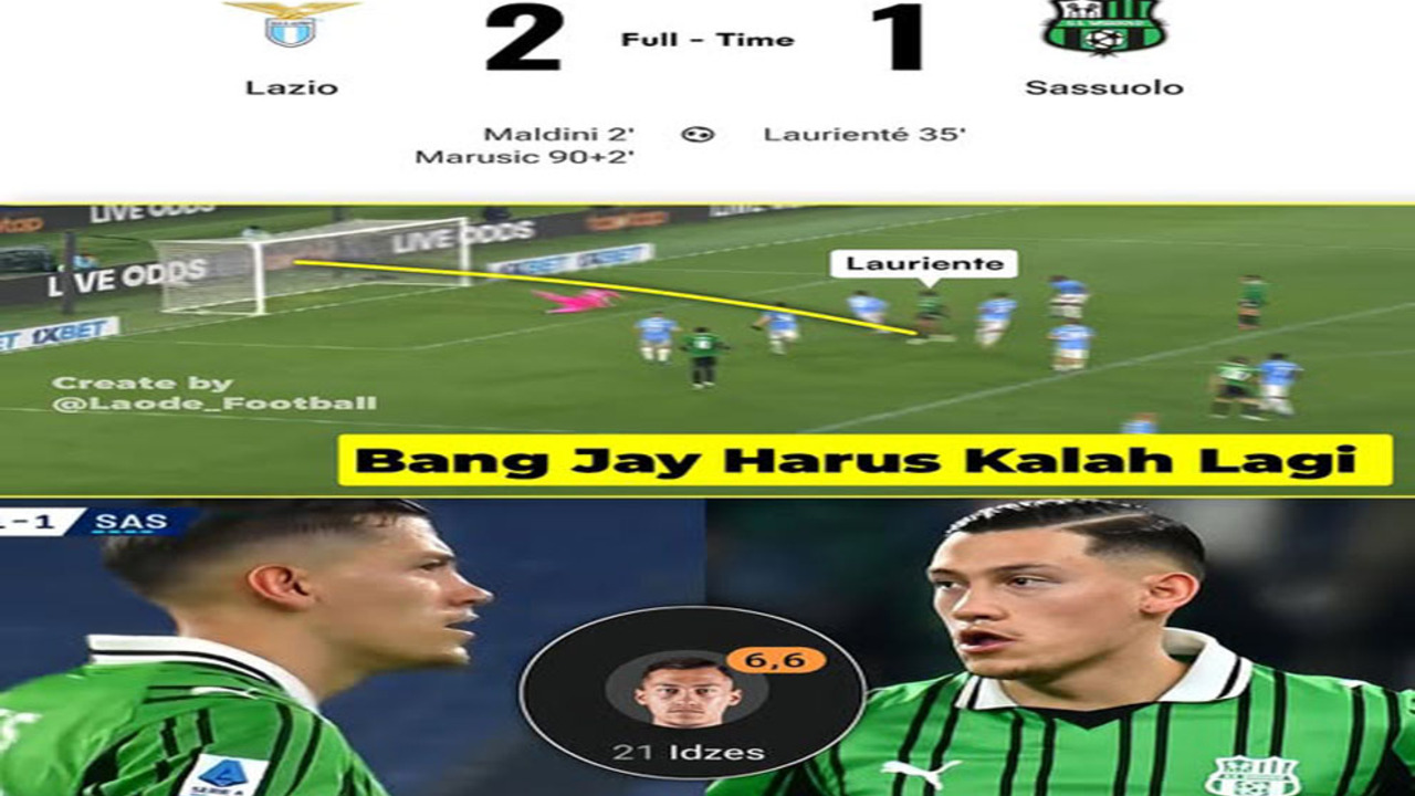 Hasil Liga Serie A: Sassuolo Dipukul Lazio 2-1.