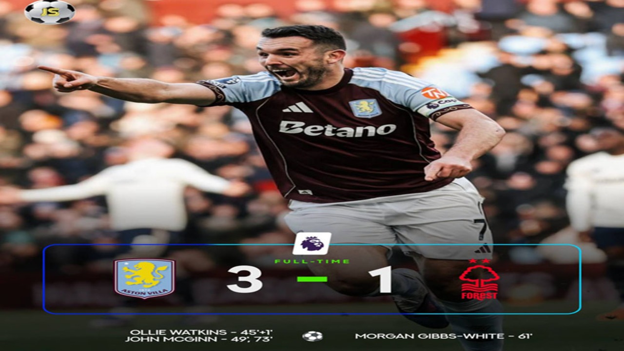 Hasil Aston Villa vs Nottingham Forest: Aston Villa Tekuk Forest 3-1, Salip Man City di Papan Atas.