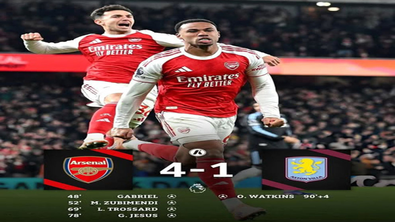 Hasil Liga Premier Inggris: Arsenal 4-1 Aston Villa, Arsenal Nyaman di Puncak Klasemen.