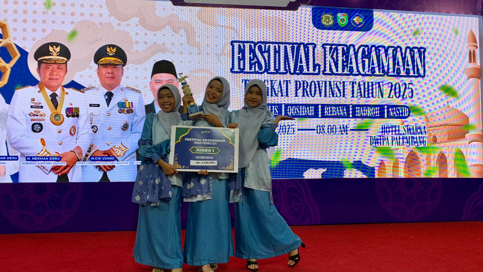 Trio Xinaran Juara 1 Nasyid Tingkat Provinsi Sumsel di Festival Keagaman 2025
