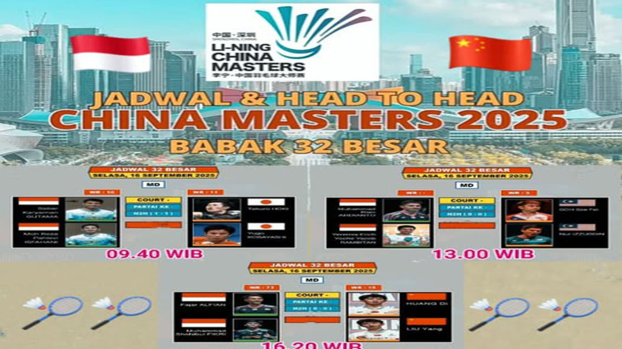 China Masters 2025 Dimulai! 5 Wakil Indonesia Turun di Hari Pertama, Ini Jadwal Lengkapnya