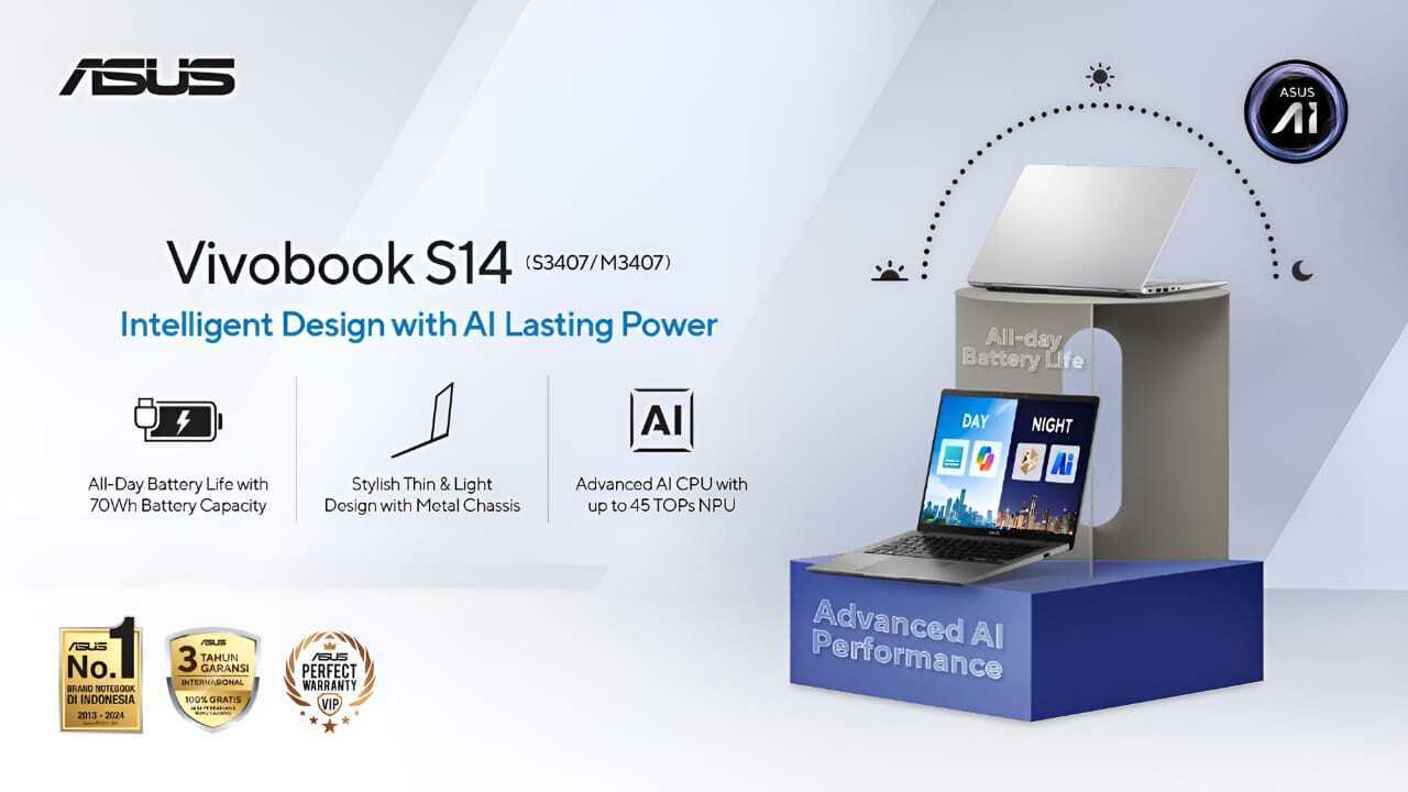 ASUS Vivobook S14: Laptop AI Tipis dan Tangguh dengan Performa Kencang dan Baterai Tahan Lama