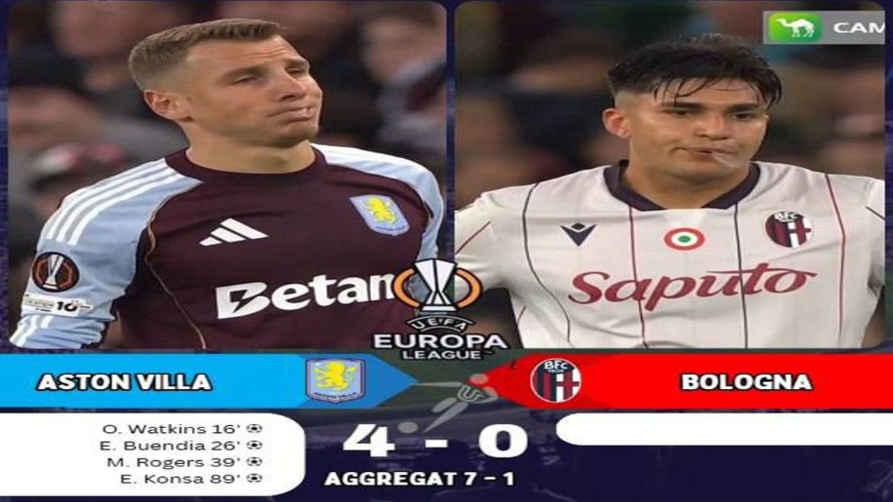Perempat Final Liga Europa 2026: Aston Villa Gilas Bologna 4-0.