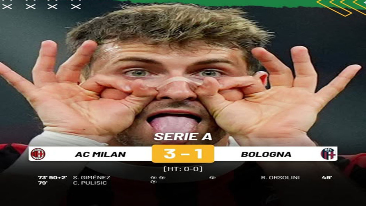 Poin Krusial! AC Milan Tembus Papan Atas Usai Tekuk Bologna Skor 3-1