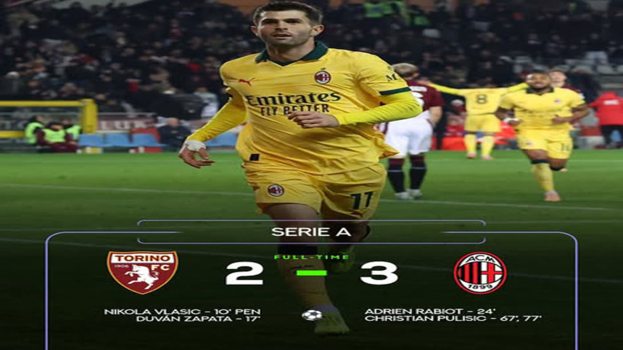 Hasil Liga Serie A Italia: AC Milan Comeback Dramatis 3-2 atas Torino.