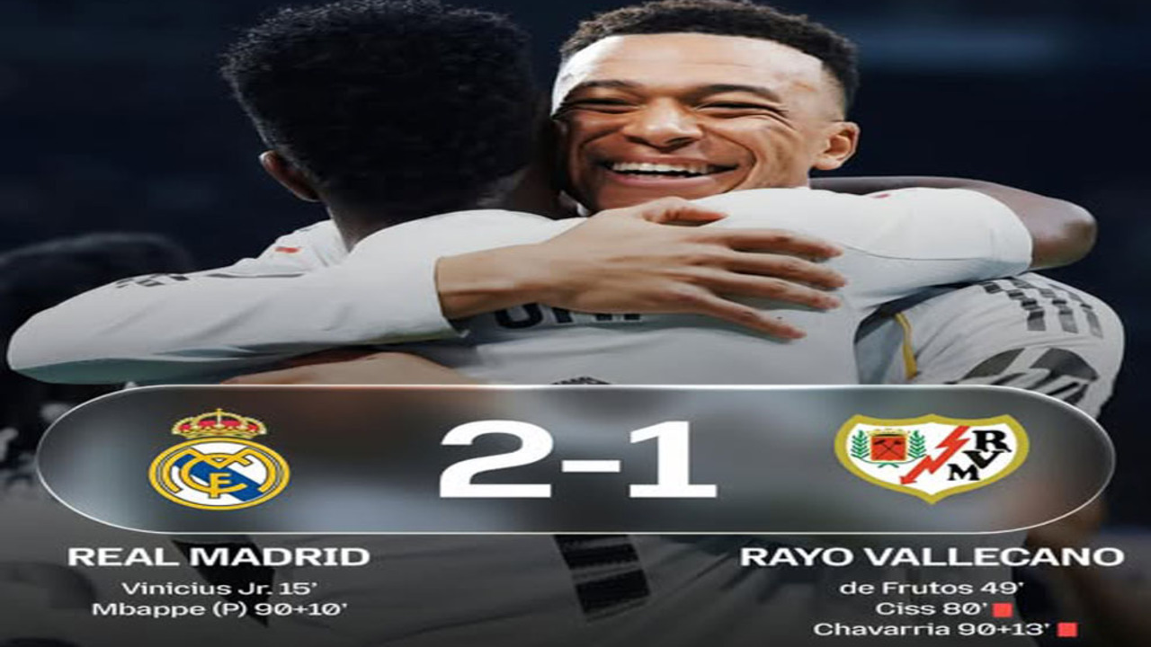 Hasil Real Madrid 2-1 Rayo: Penalti Akhir Mbappé Selamatkan Real Madrid.