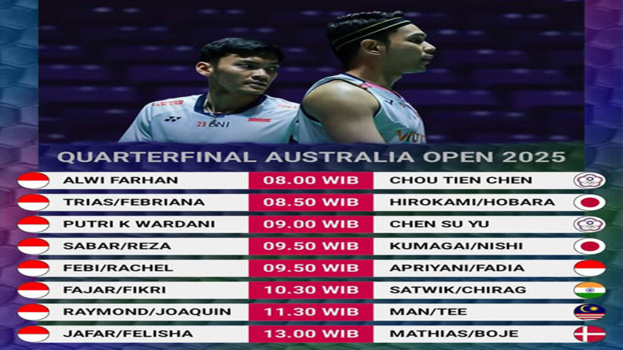 Jadwal Perempat Final Australian Open 2025: 9 Wakil Indonesia Tampil
