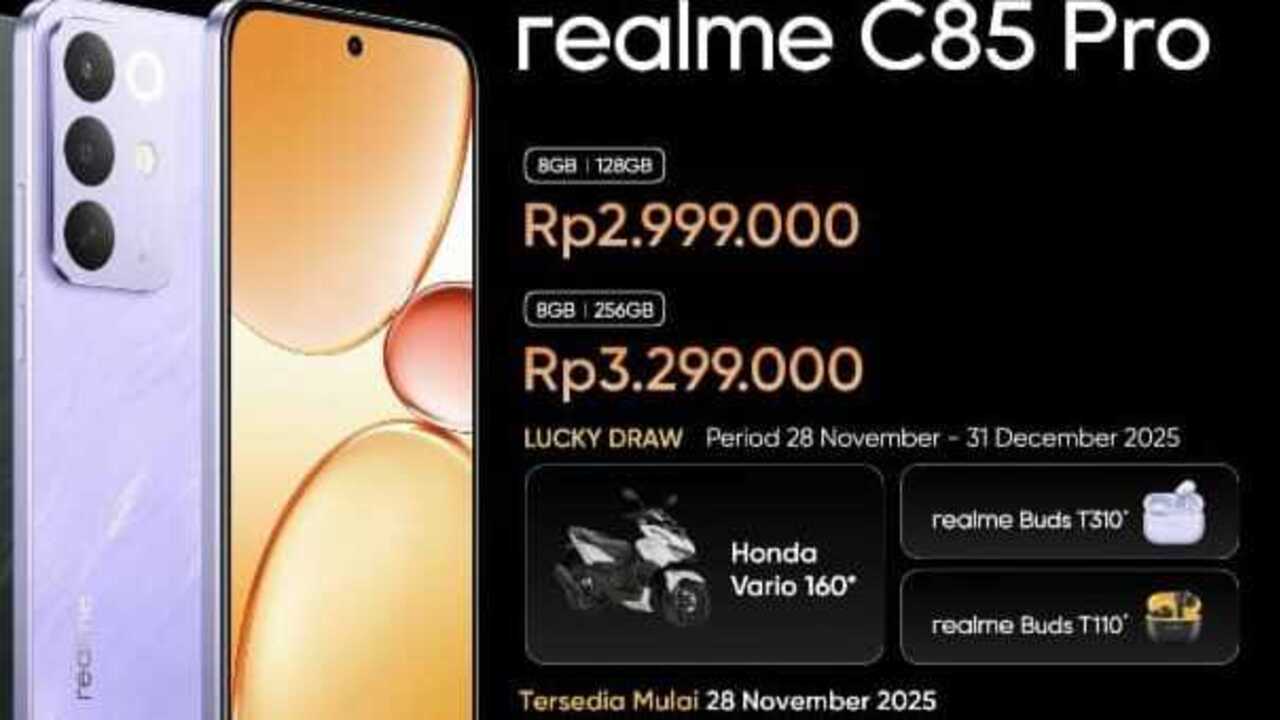 Realme C85 Resmi Dijual Mulai Rp2.999.000: Bawa Baterai 7000mAh Titan Battery dan Fitur Tahan Air IP69 Pro