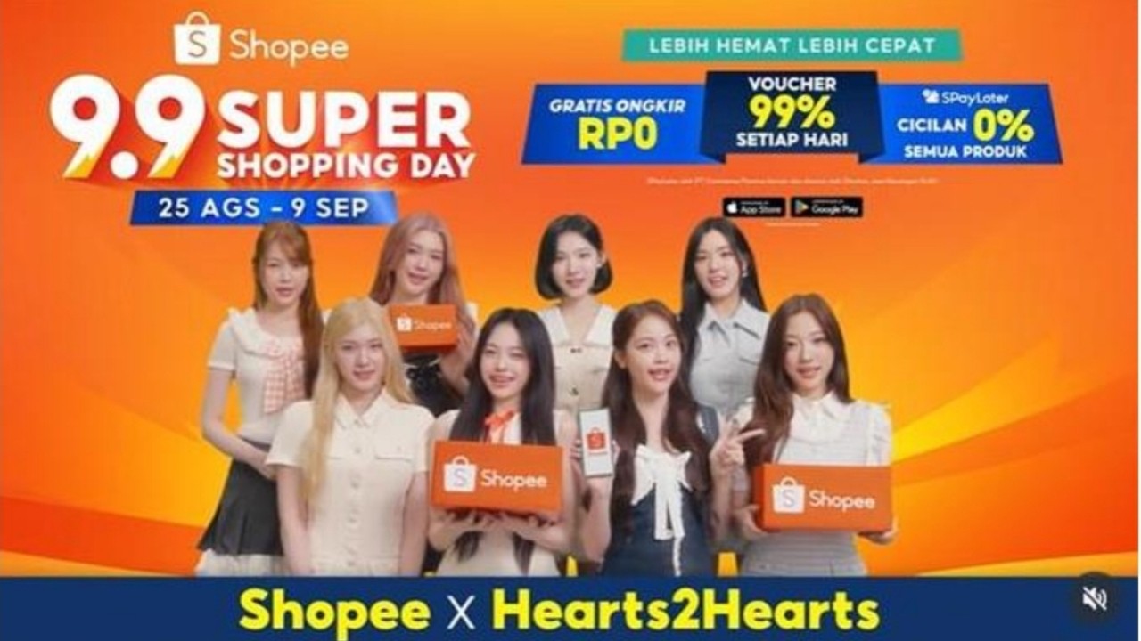 Keren! Shopee Gandeng Hearts2Hearts jadi Bintang Iklan Kampanye 9.9 Super Shopping Day