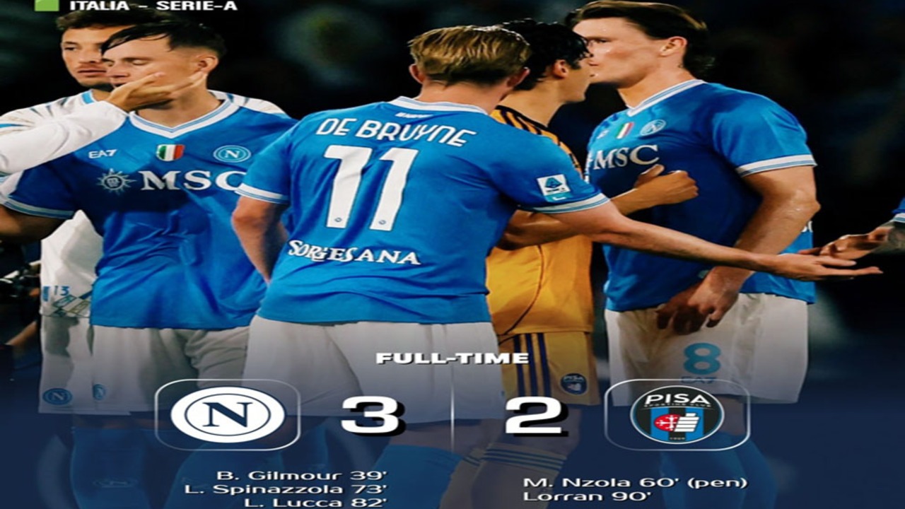 Napoli Pertahankan Rekor Sempurna, Tundukkan Pisa 3-2 di Serie A