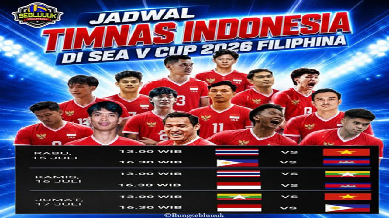 Jadwal Timnas Voli Indonesia vs Kamboja di SEA V Cup 2026.