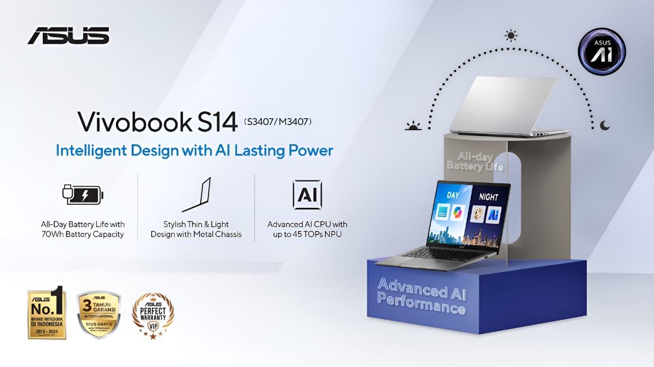 ASUS Vivobook S14, Laptop AI Modern dengan Desain Tipis, Tangguh,dan Ditenagai Hardware Powerful