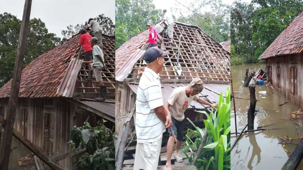 Hujan Deras Disertai Angin Kencang Robohkan Rumah Warga di Tambang Rambang Ogan Ilir