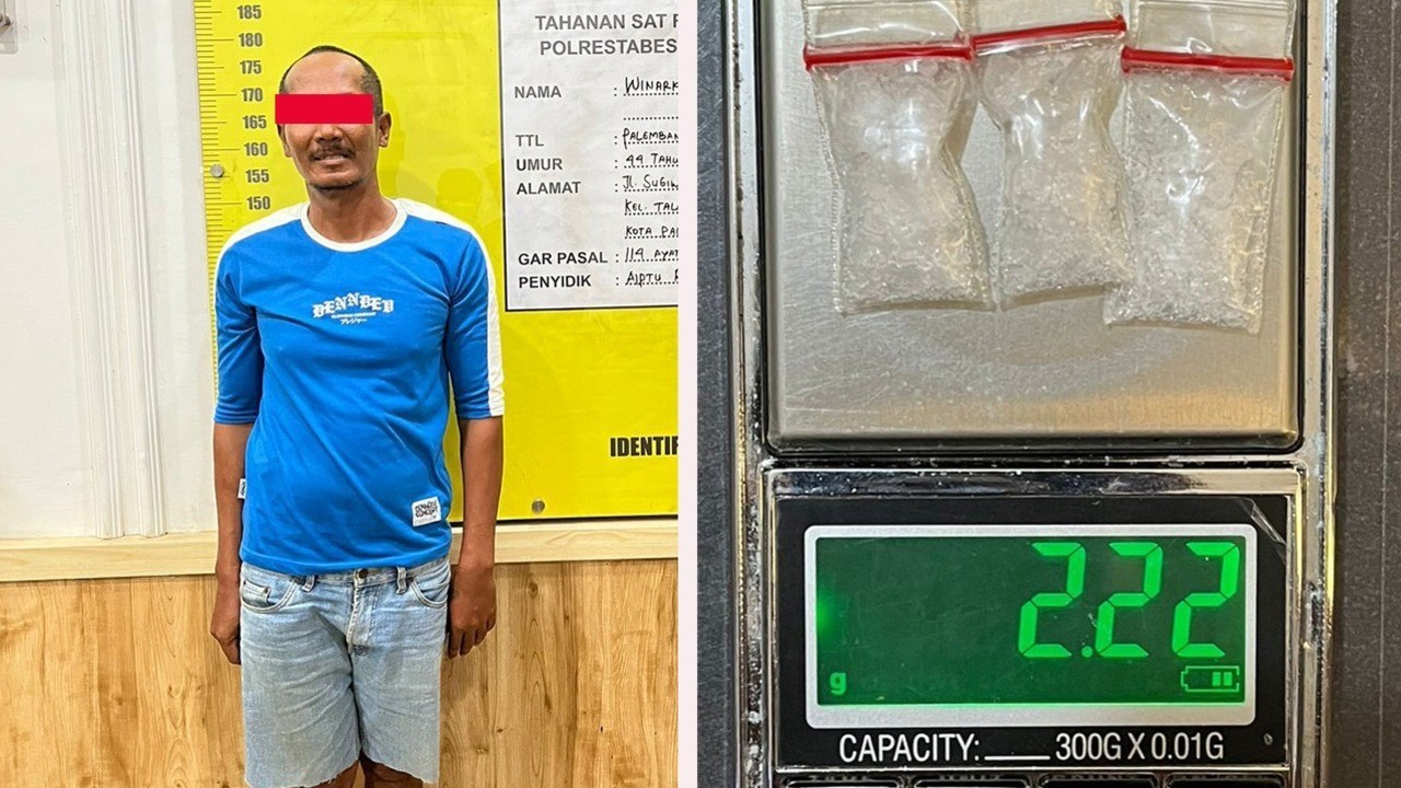 Pengecer Narkoba di Sukarami Dibekuk, Barang Buktinya Sabu Seberat 2,22 Gram 