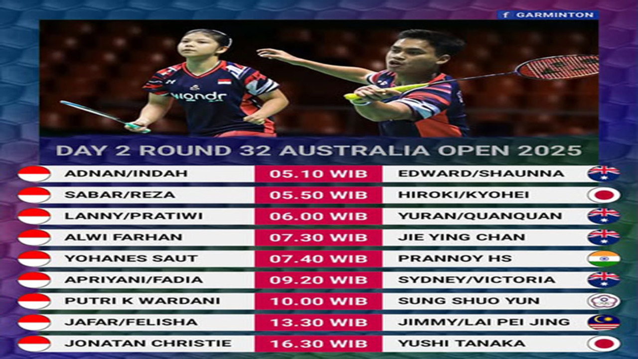 Jadwal Australia Open 2025 Day 2: Putri KW, Jojo, dan Fadia/Apriyani Siap Panaskan Lapangan