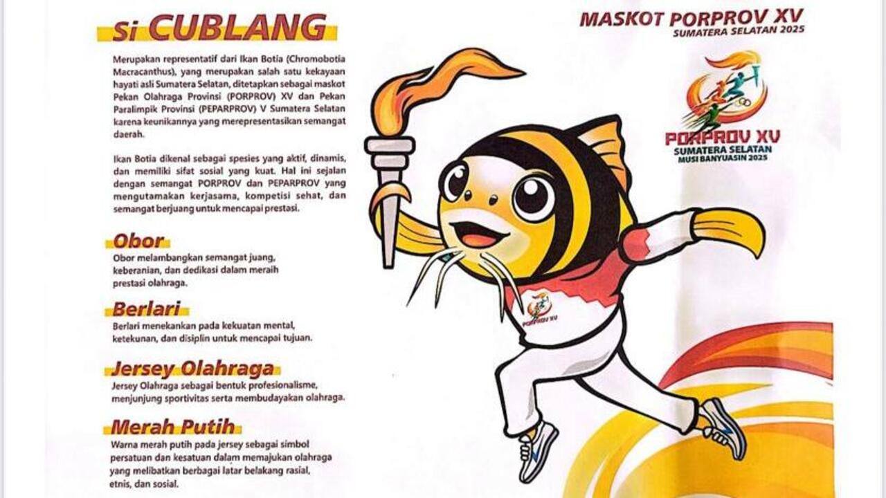 Maskot Si Cublang dan Logo Resmi Porprov XV & Peparprov V Sumsel 2025