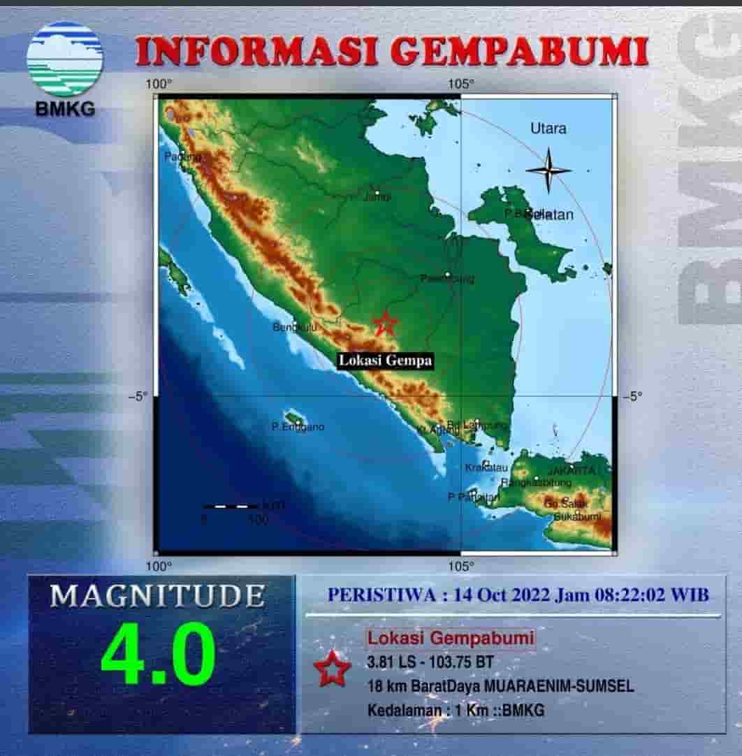 Muara Enim Diguncang Gempa 4.0 Skala Richter