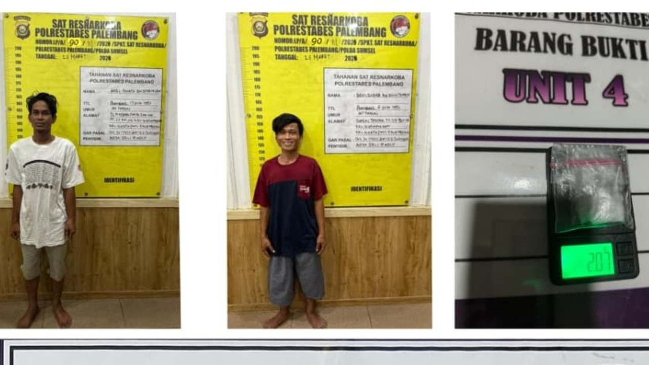 Polrestabes Palembang Ringkus Dua Pengedar Sabu di Kertapati, Amankan Barang Bukti 2,07 Gram