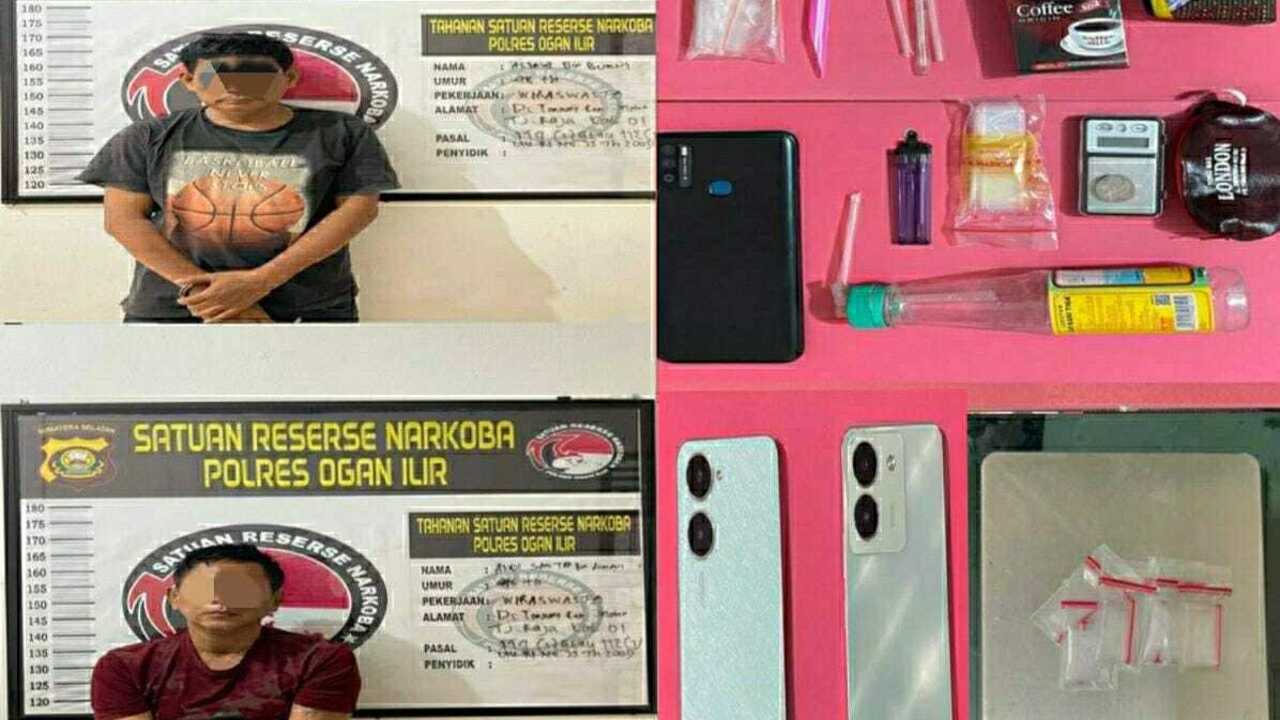 Polres Ogan Ilir Tangkap Dua Pengedar Shabu di Tanjung Raja, Barang Bukti Bong dan Timbangan Diamankan