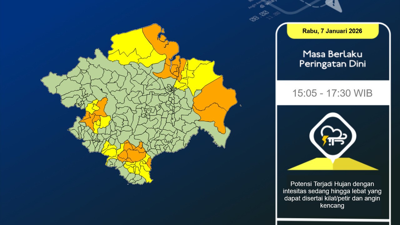 Hujan Lebat Diprediksi Guyur Sumsel, BMKG Minta Warga Waspada dari Pagi hingga Malam