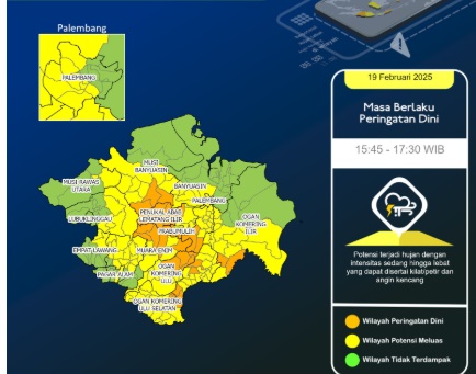 Peringatan Dini! Hujan Lebat dan Angin Kencang Berpotensi Melanda Sumatera Selatan