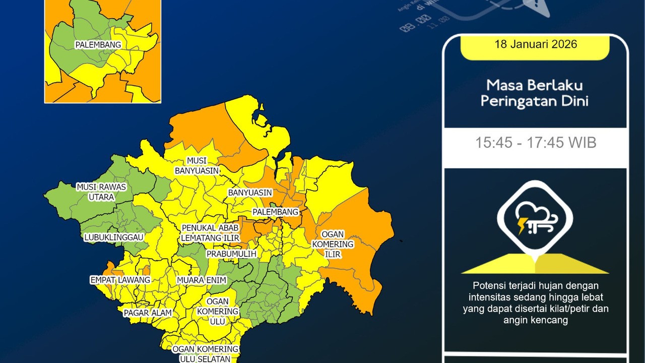 Hujan Sedang Berpotensi Guyur OKU hingga Musi Rawas Utara