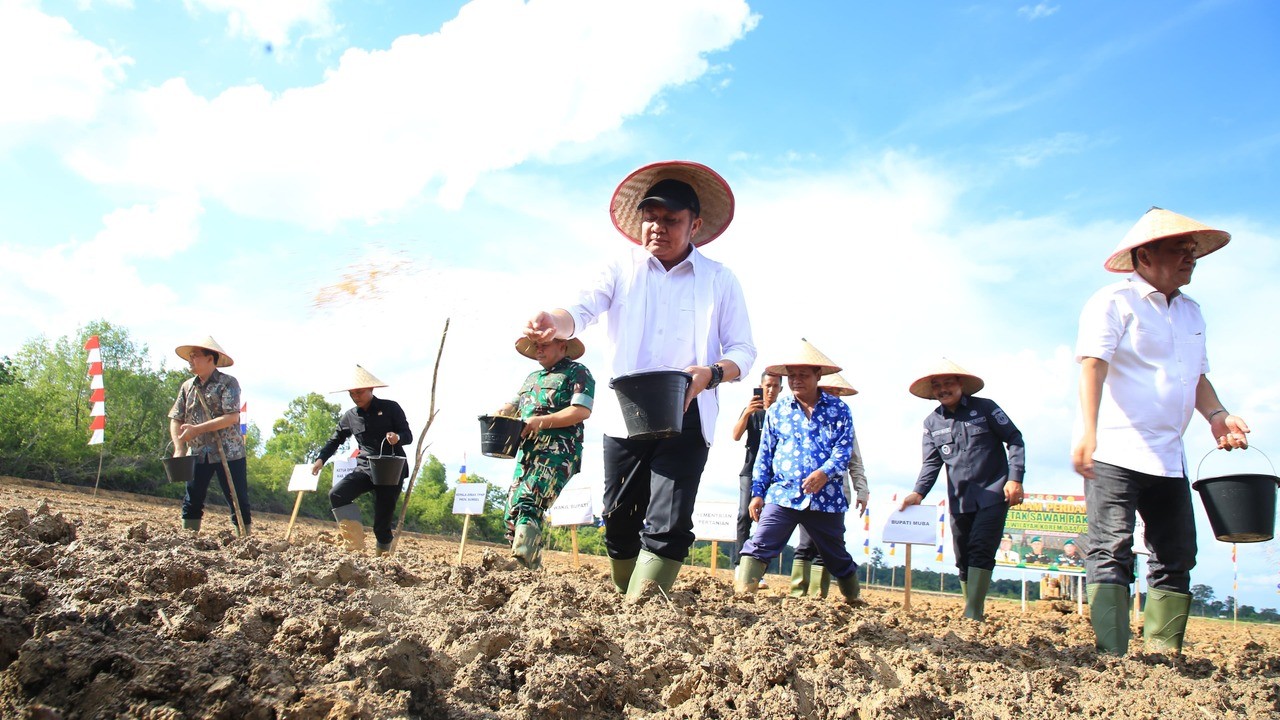 Gubernur Herman Deru Pacu Swasembada Pangan Lewat Tanam Perdana Sawah Rakyat di Muba